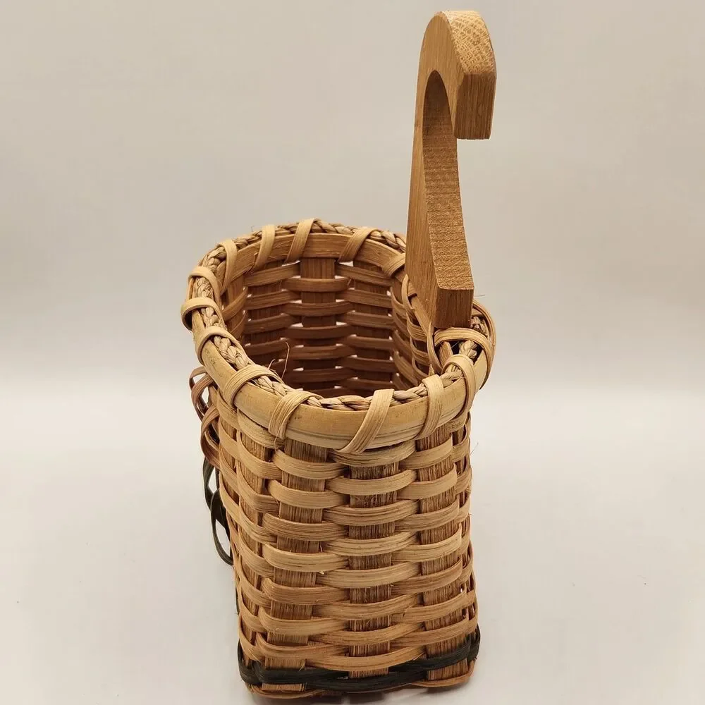 Vintage Woven Wooden Hanging Door Knob Basket